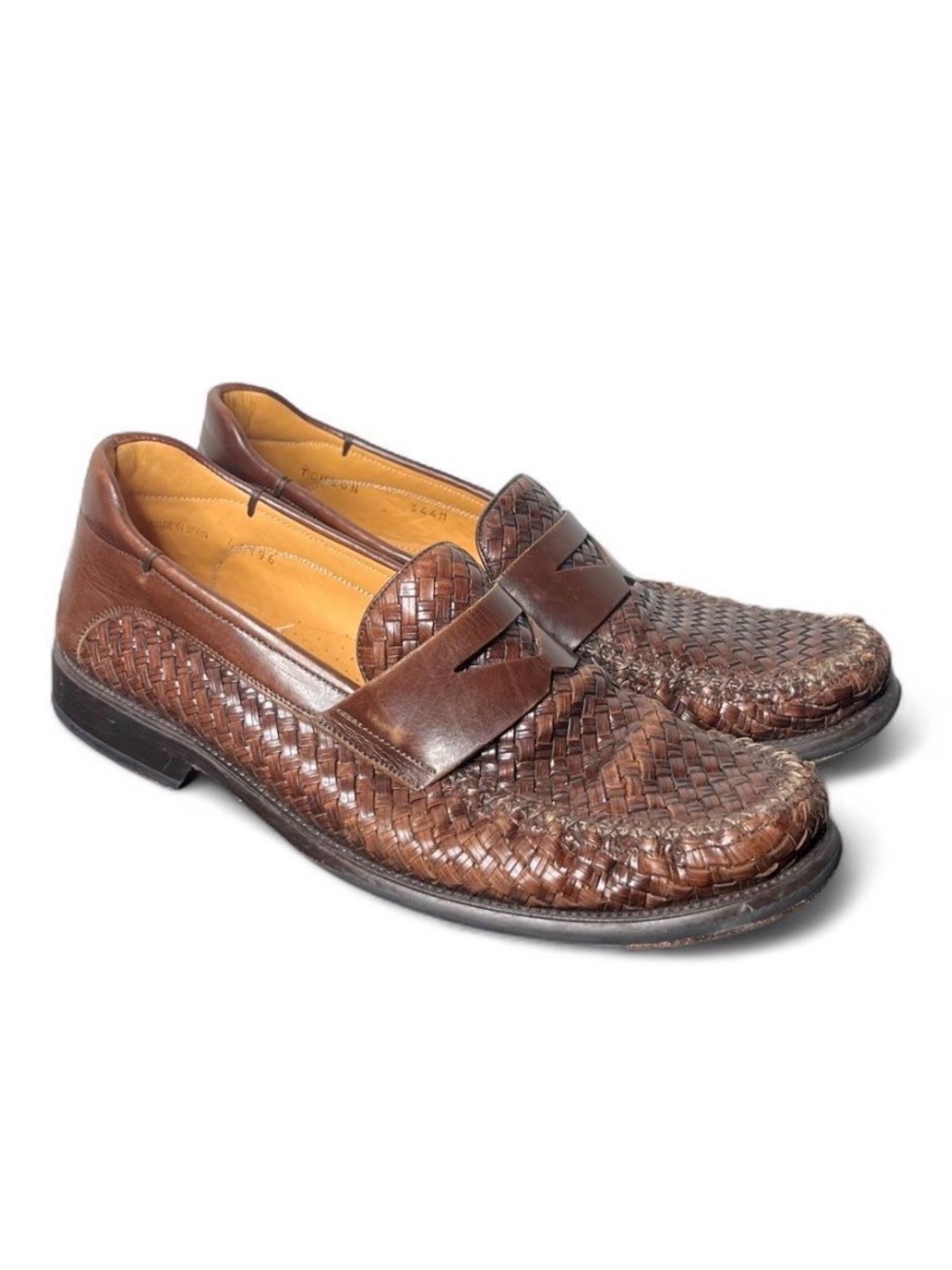 Mezlan Men’s Toulon Woven Penny Loafers in Brown Leather Size 8.5